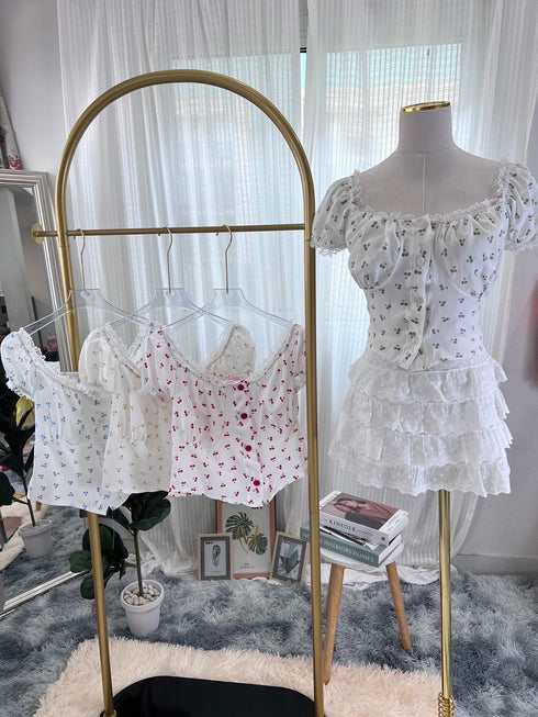 Printed Round Neck Button Down Tops